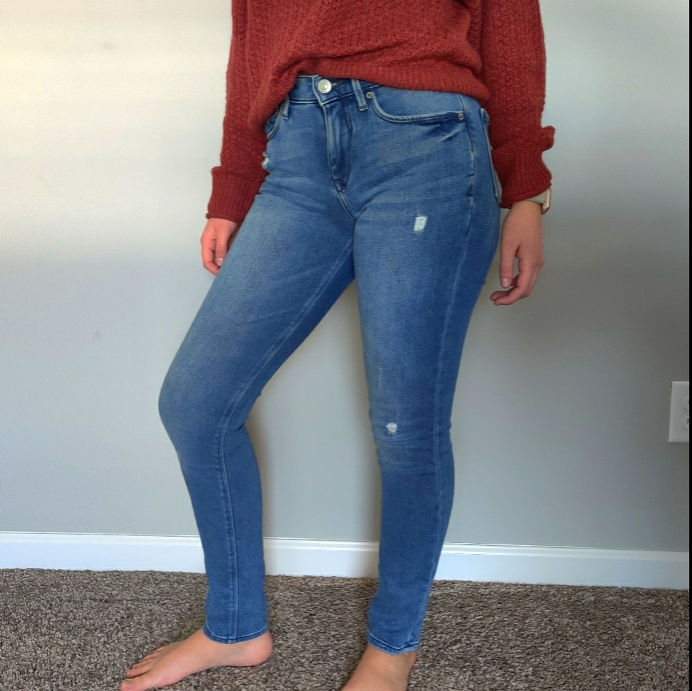 Distressed fleece lined jeans